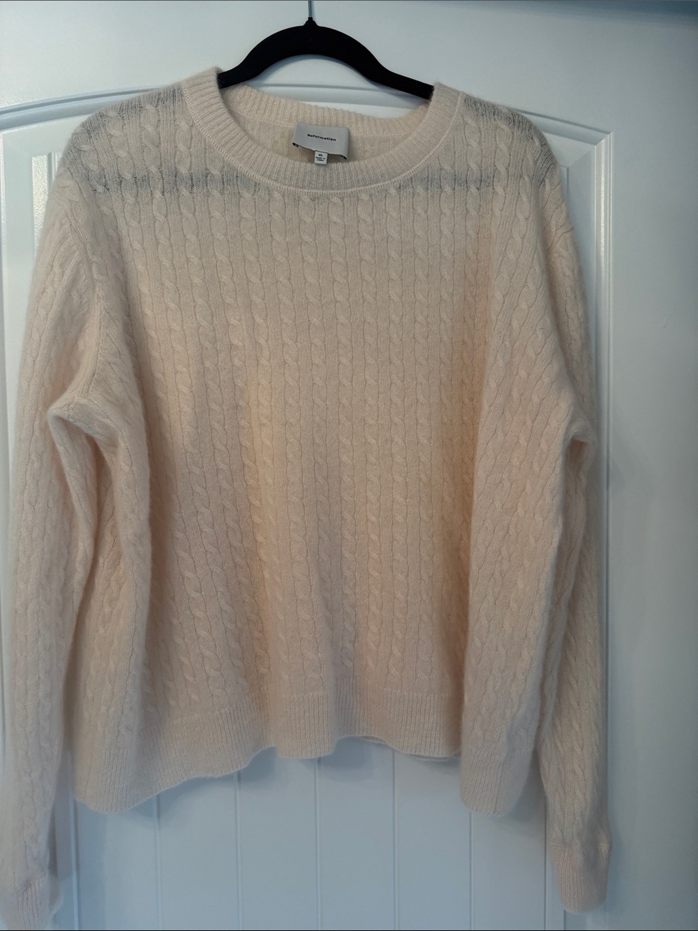 Reformation Cream Cable-Knit Crewneck Sweater